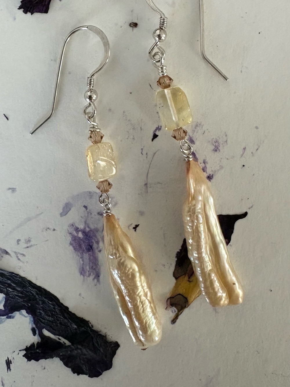 Freshwater Baroque Pearl and Citrine Drop Earrings
